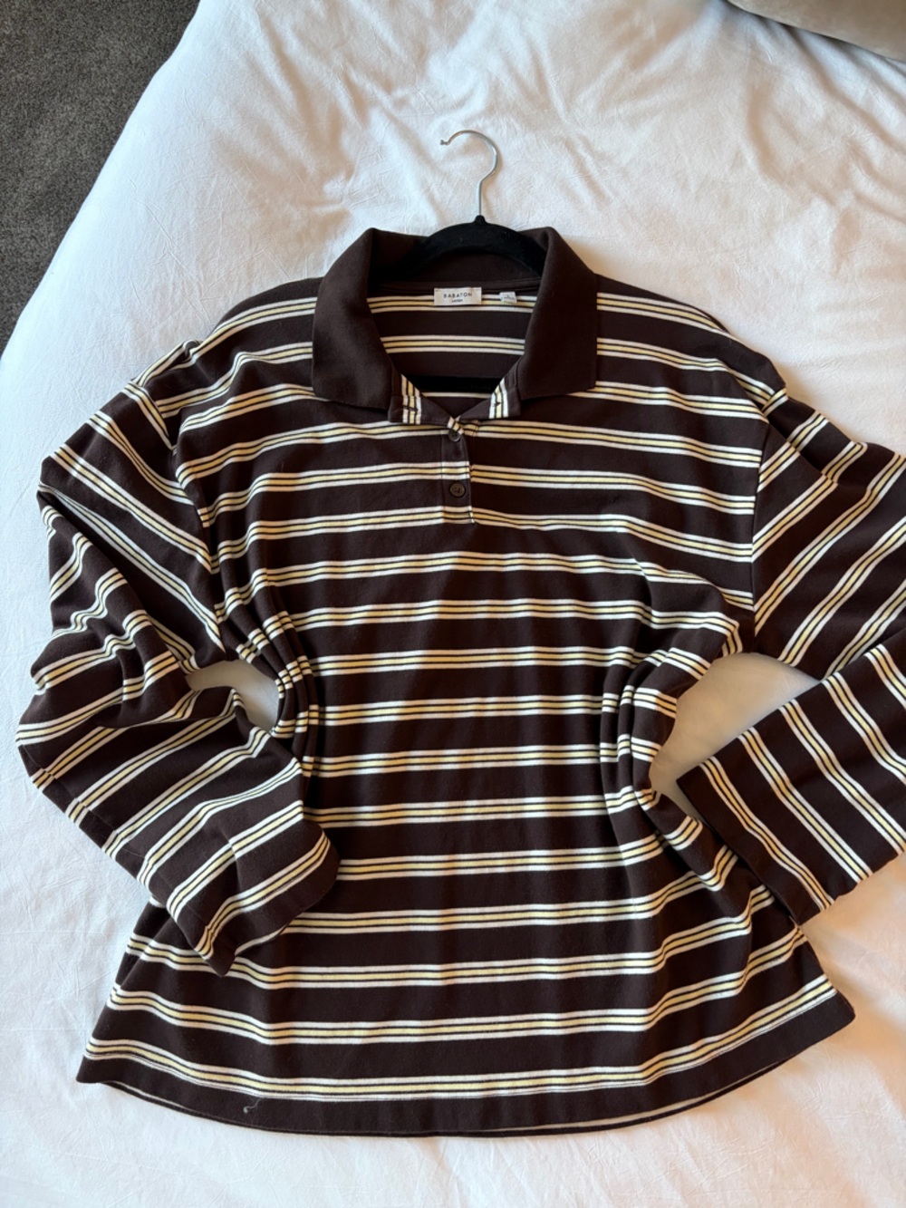 Babaton Brown and Cream Striped Polo Top